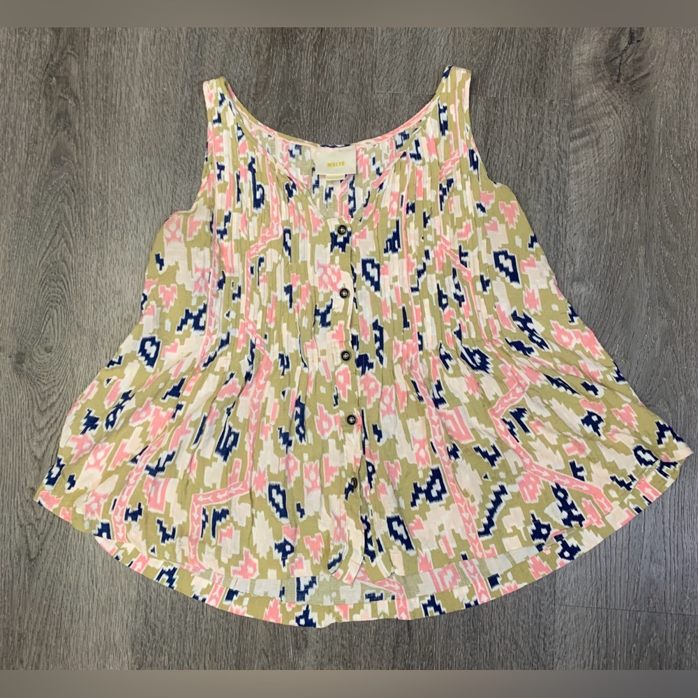 Maeve Anthropologie Floral Soana Ikat Pleated Blouse Top Sleeveless Top Size 12